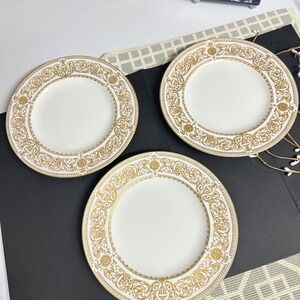 Royal Worcester "Hyde Park" bone china Vintage 3 Piece Dessert Plates Gold Cream